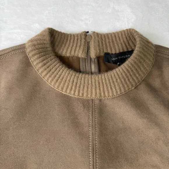 Ann Taylor Faux Suede Mixed Media Sweater Dress XS Chocolate Brown SOFT Cozy NWT Ann Taylor Faux Suede Mixed Media Sweater Dress XS Chocolate Brown SOFT Cozy NWT